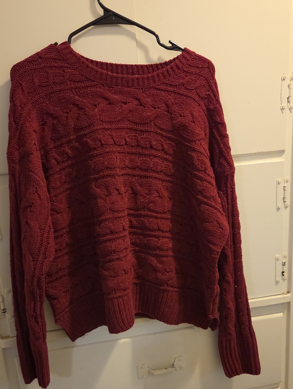 Time and Tru Textured Cable Crew Sweater - Wine